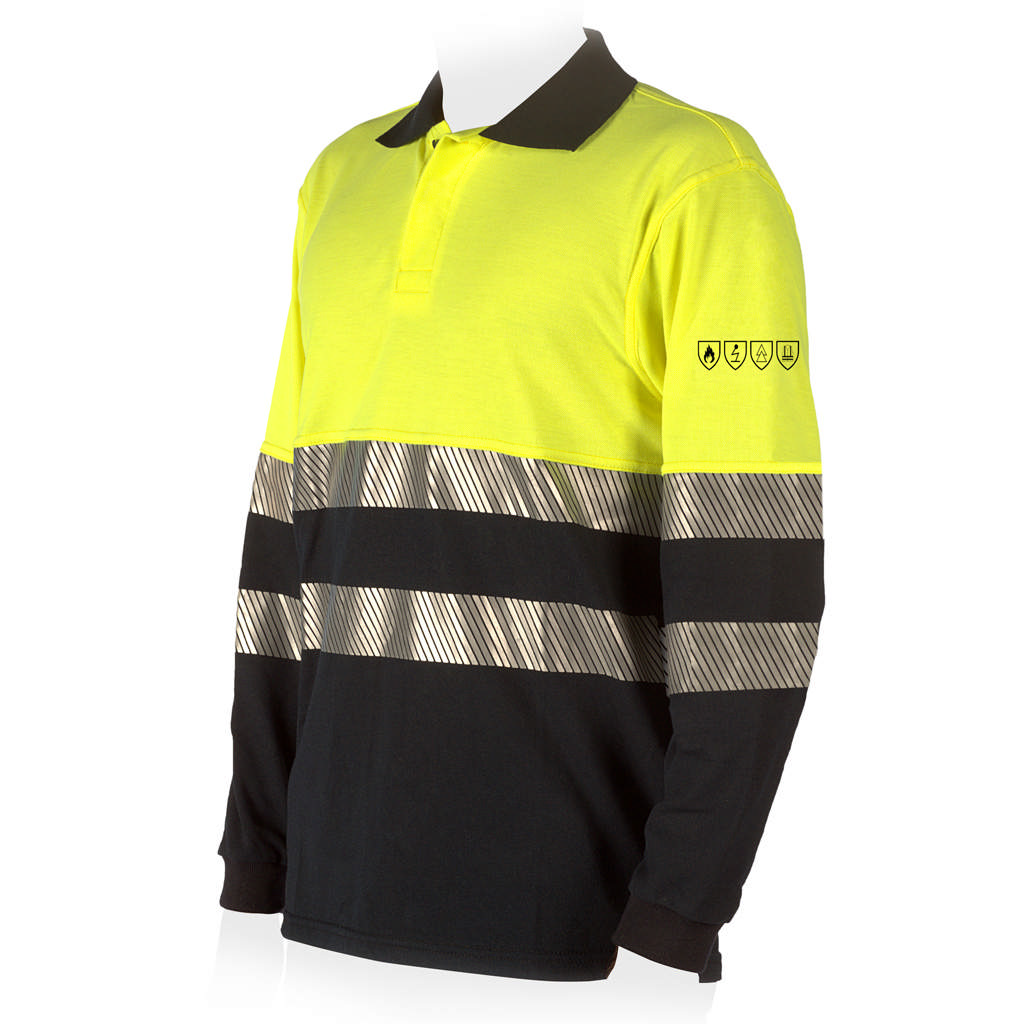 Polo shirt Arc Flash, HV geel, lange mouwen, APC 1, HRC 1, 5.4 cal/cm²