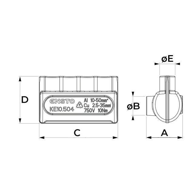 Borne de raccordement Al 6x10-50mm²/Cu 2.5-35mm²